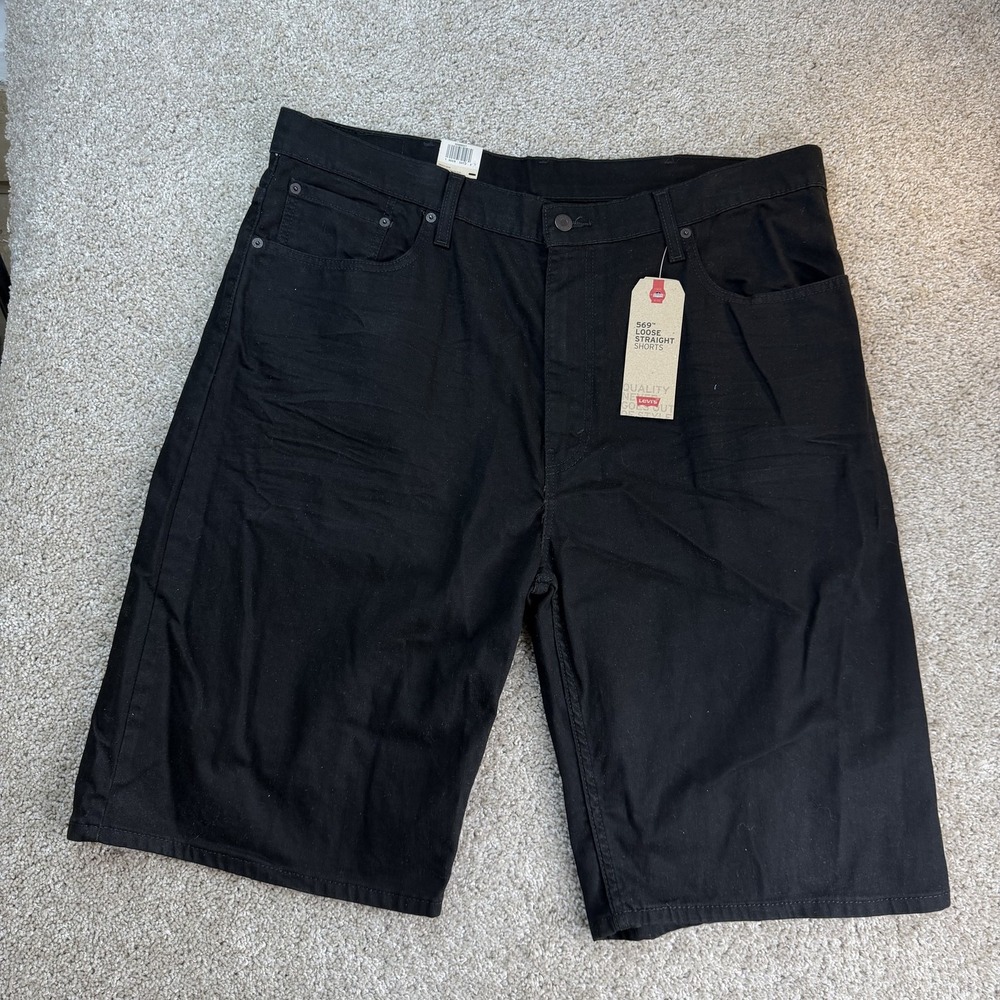 Levi's Denim Shorts Mens 40 Black 569 Bermuda Stretch Relaxed Fit Casual Summer